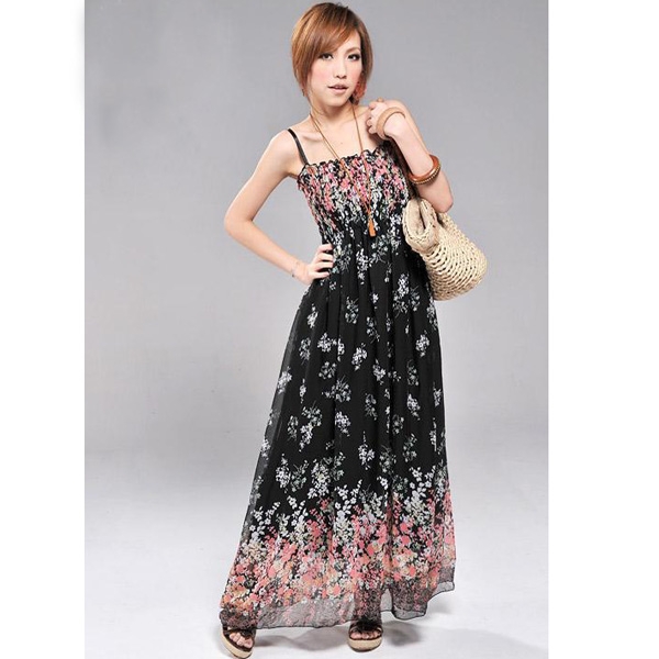 Beautiful Bohemian Strap Chiffon Floral Beach Long Style Dress on Luulla