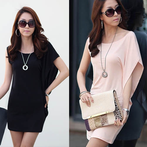 Fashion And Elegant Asymmetric Round Neck Solid Color Dress (2 Colors)