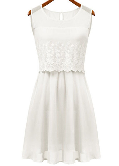 Chic Lace Patchwork Skater Dress For Lady - White