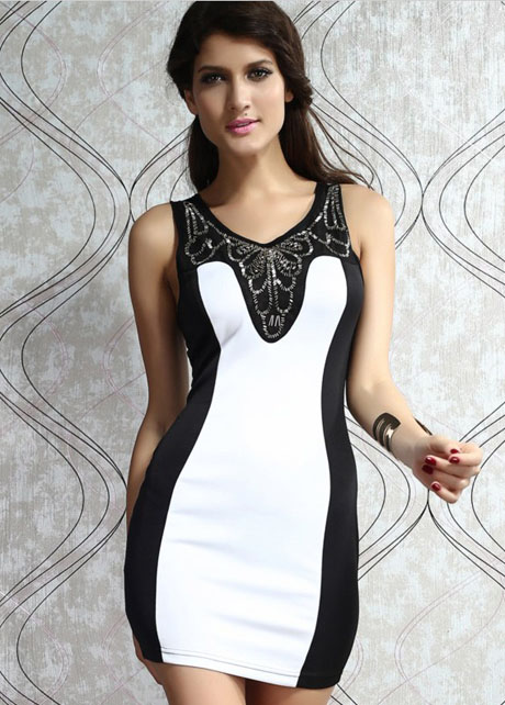 Sexy Black And White Color Blocking Sleeveless Tank Dress