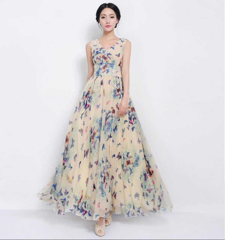 Designer Butterfly Floral Maxi Dress 8102
