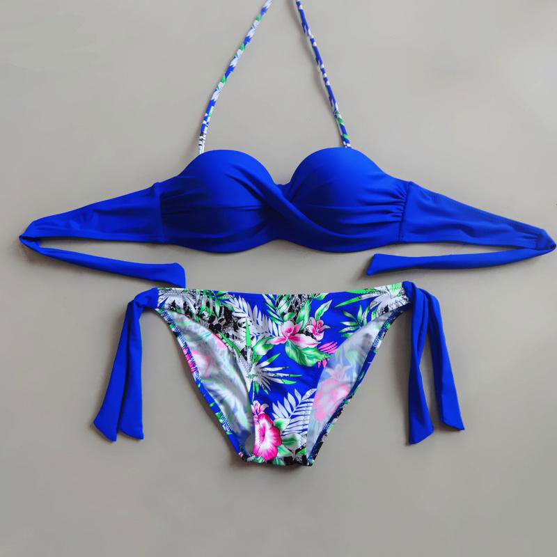 Women Print Bikini Swimsuits Push Up Bikini Set - Blue