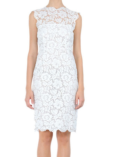 Enchanting Round Neck Sleeveless Lace Knee Length Dress - White