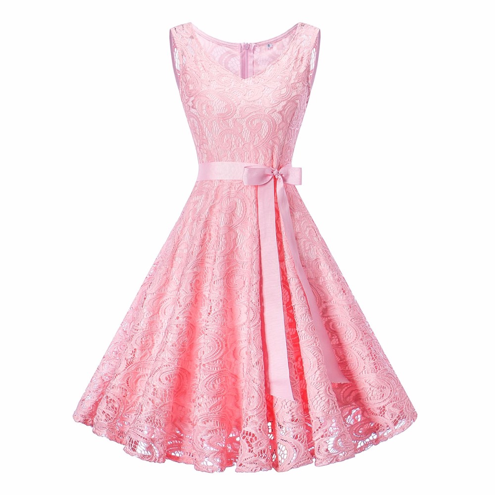 Sweet Sleeveless V Neck A Line Dress - Pink