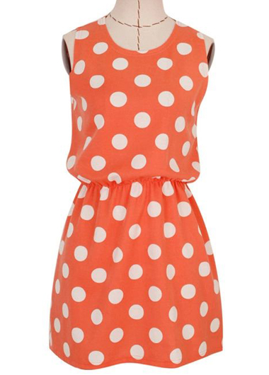 Chic Polka Dot Print Round Neck Woman Tank Dress - Orange