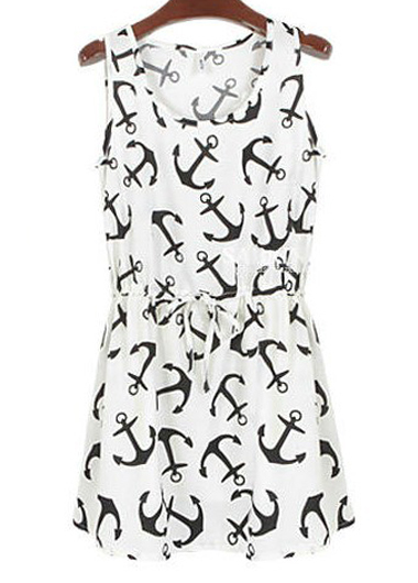 Cute Round Neck Sleeveless Print Design Mini Dress