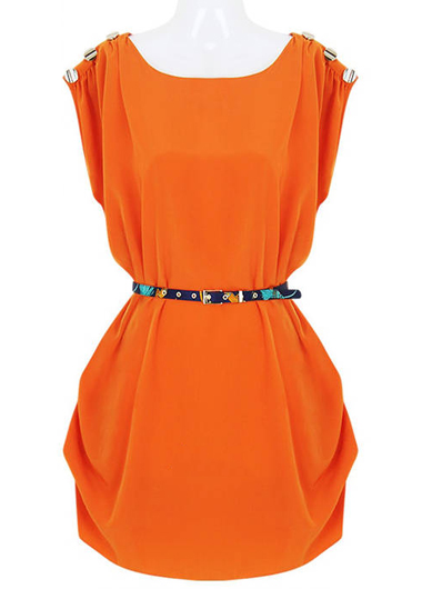 Fashion Short Sleeve Round Neck Dress - Orange