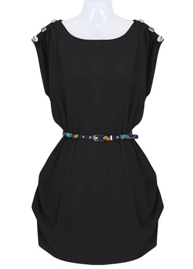 Fashion Short Sleeve Round Neck Dress - Black