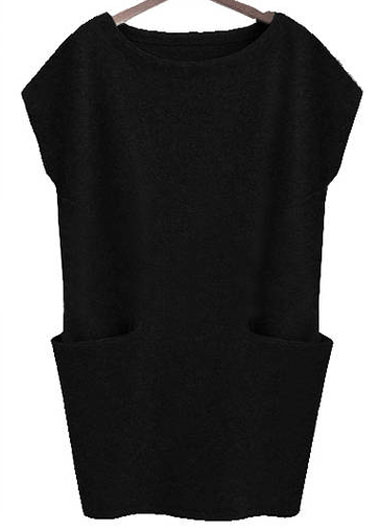 Fashion And Elegant Round Neck Short Sleeve Woman Dress With Pockets - Black
