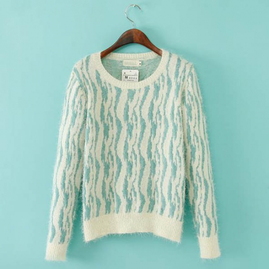 Casual Striped Print Slim Pullover Knitting Sweater