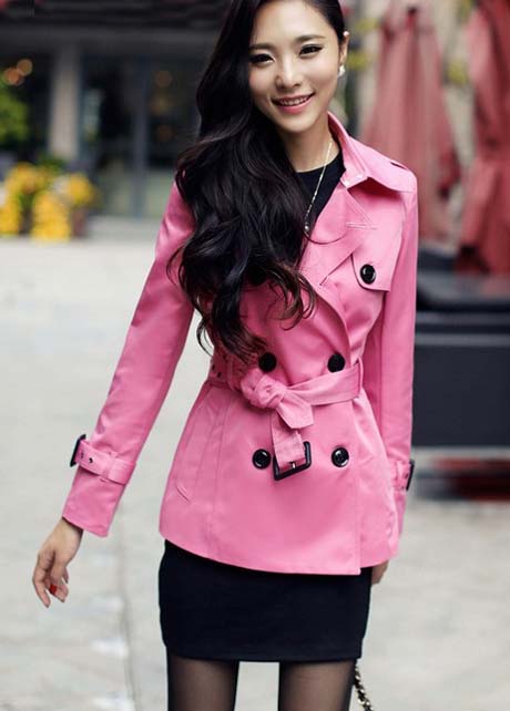 Women Essential Trench Coat With Belt For Autumn Spring - Rose
