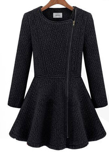 High Quality All Matched Long Sleeve Woolen Coat For Winter - Black