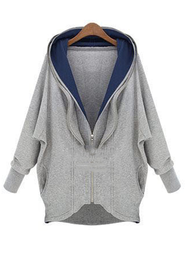 High Quality Causal Long Sleeve Zipper Closure Hooded Coat - Grey