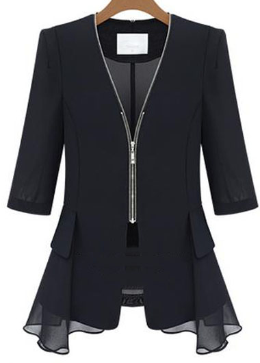 Fashion V Neck Half Sleeve Coat For Woman - Black