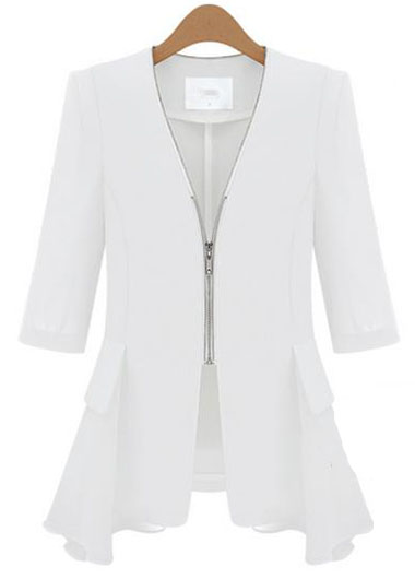 Fashion V Neck Half Sleeve Coat For Woman - White