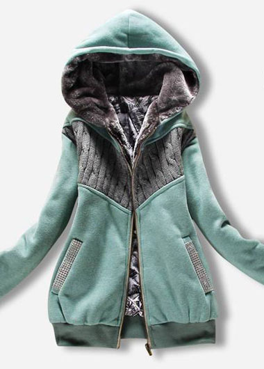 Fashion Hooded Collar Woman Coat With Zip - Green