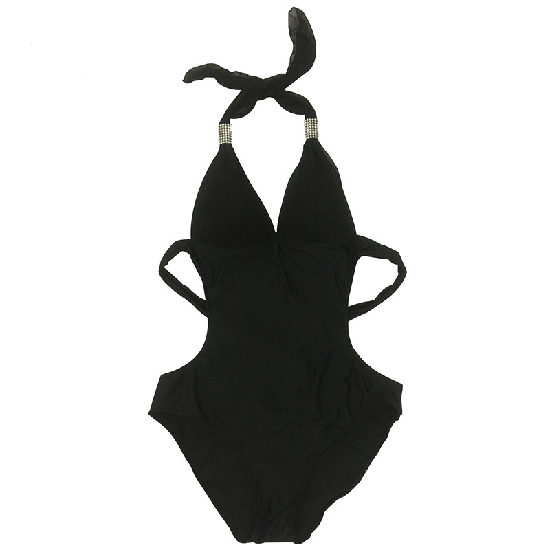 New V Neck One Piece Sexy Bikini Swimsuit For Lady - Black