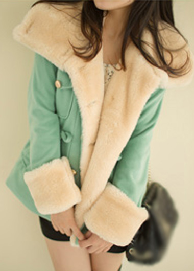 High Quality Long Sleeve Turndown Collar Woolen Coat - Green