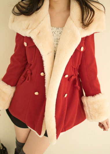 High Quality Long Sleeve Turndown Collar Woolen Coat - Red