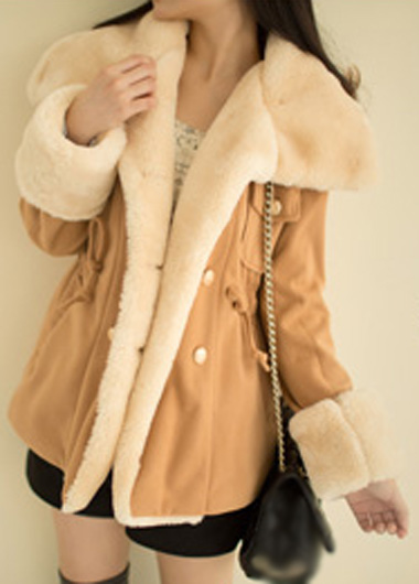 High Quality Long Sleeve Turndown Collar Woolen Coat - Light Tan