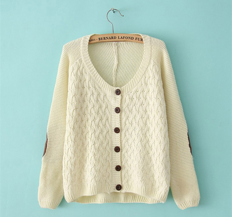 2014 Good Design Loose O Neck Long Sleeve Cardigan Sweater - Beige