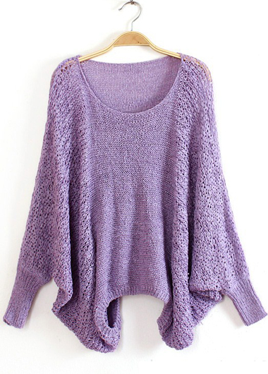 High Quality Loose Pattern Sweaters With Batwing Sleeve - Purple