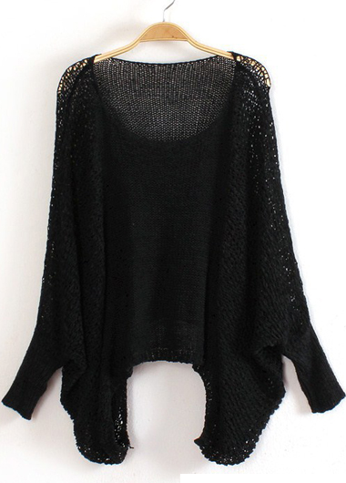 High Quality Loose Pattern Sweaters With Batwing Sleeve - Black