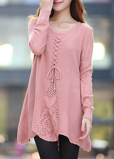 Cute Long Sleeve Round Neck Woman Sweater - Pink