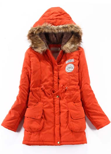 High Quality Essential Zipper Closure Long Sleeve Hooded Coat - Orange