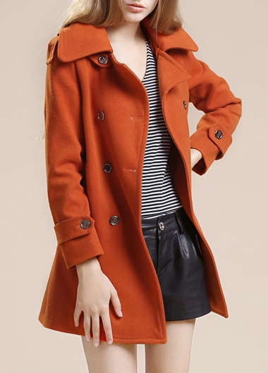 Fashion Turndown Collar Long Sleeve Coat With Button - Orange