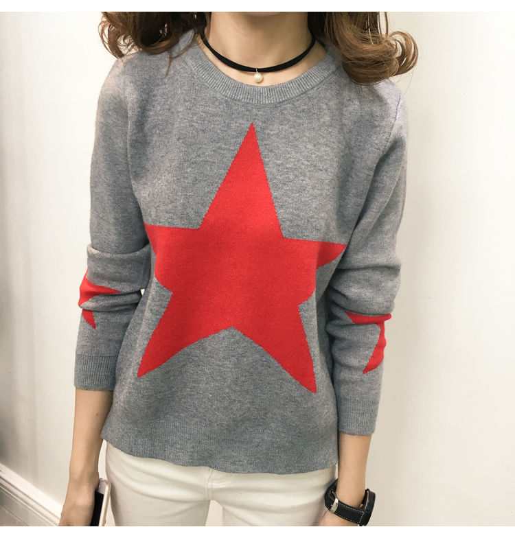 Sweet Long Sleeve Star Pattern Sweater