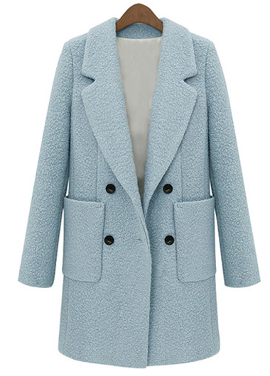 Comfy Turndown Collar Button Fly Woolen Coat For Lady - Blue