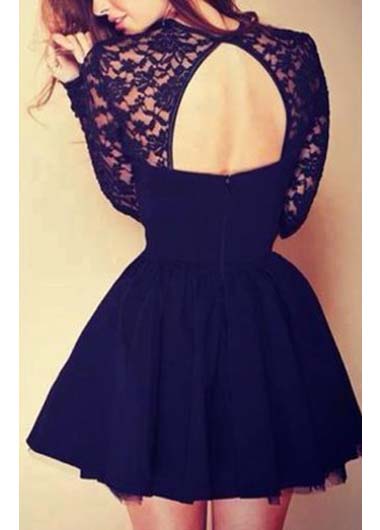 Charming Keyhole Design Round Neck Lace Splicing Dress