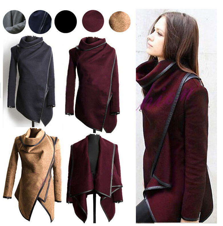 Exclusive Pu Paned Asymmetric Coat For Woman(5 Colors)