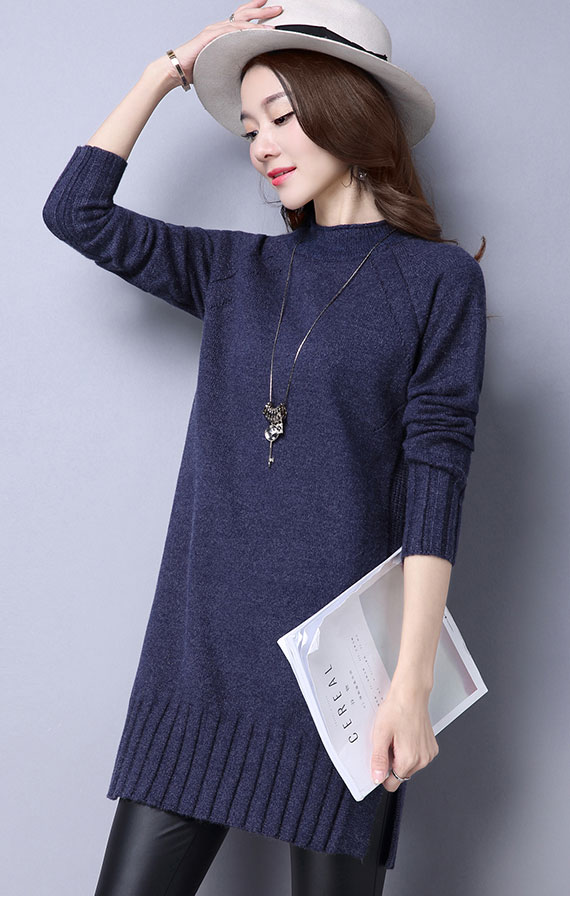 Fashion Women Long Sleeve Regular Pullovers Sweater - Dark Blue