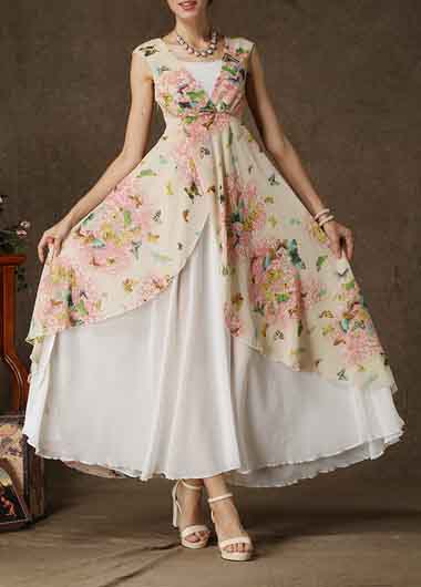Charming Butterfly Pattern Sleeveless High Waist Dress 8159