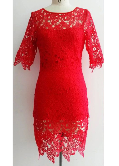 Sexy And Pretty Short Sleeve Solid Dress For Woman - Red