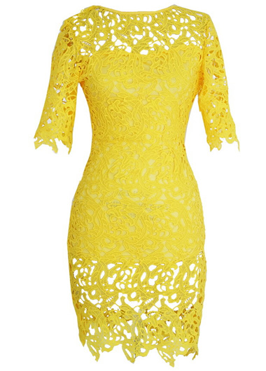 Sexy And Pretty Short Sleeve Solid Dress For Woman - Yellow