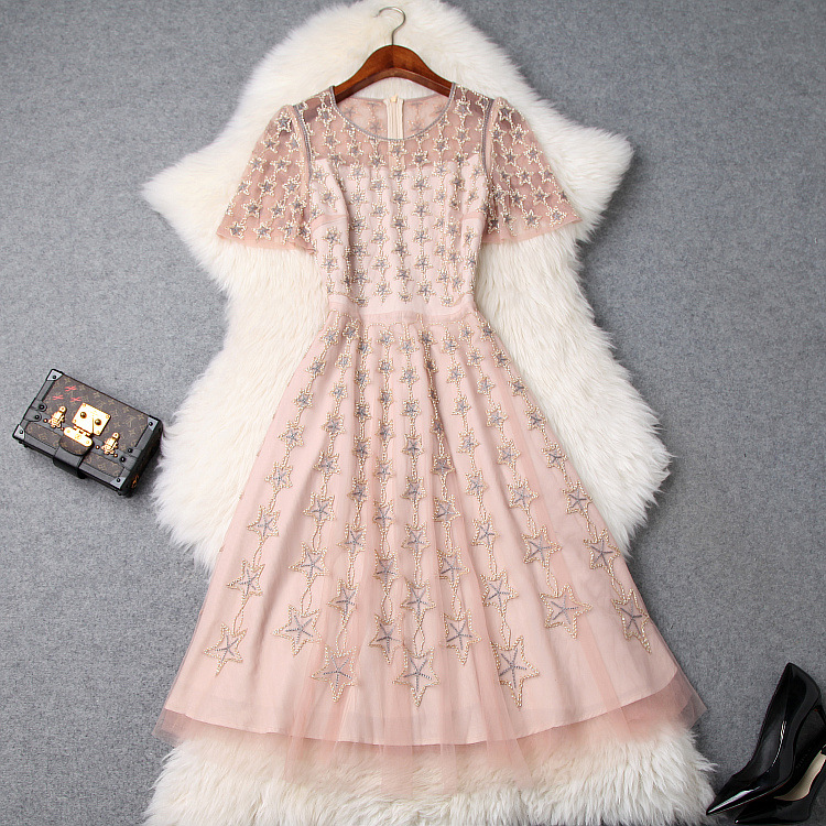 High Quality Luxury Designer Embroidered Lace Dress