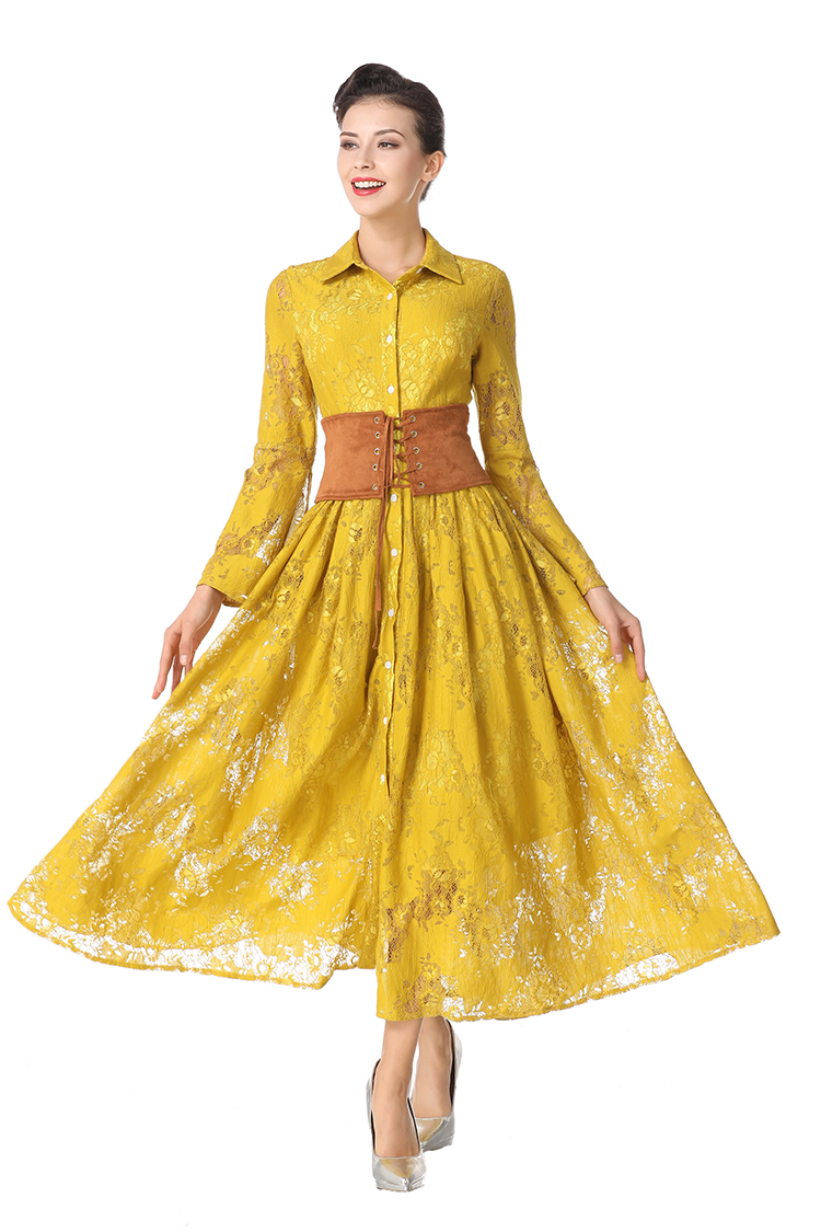 New Designer Lace Yellow Maxi Dress
