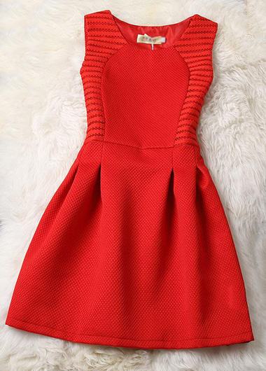Hollow Out Sleeveless Round Neck A Line Dress - Red