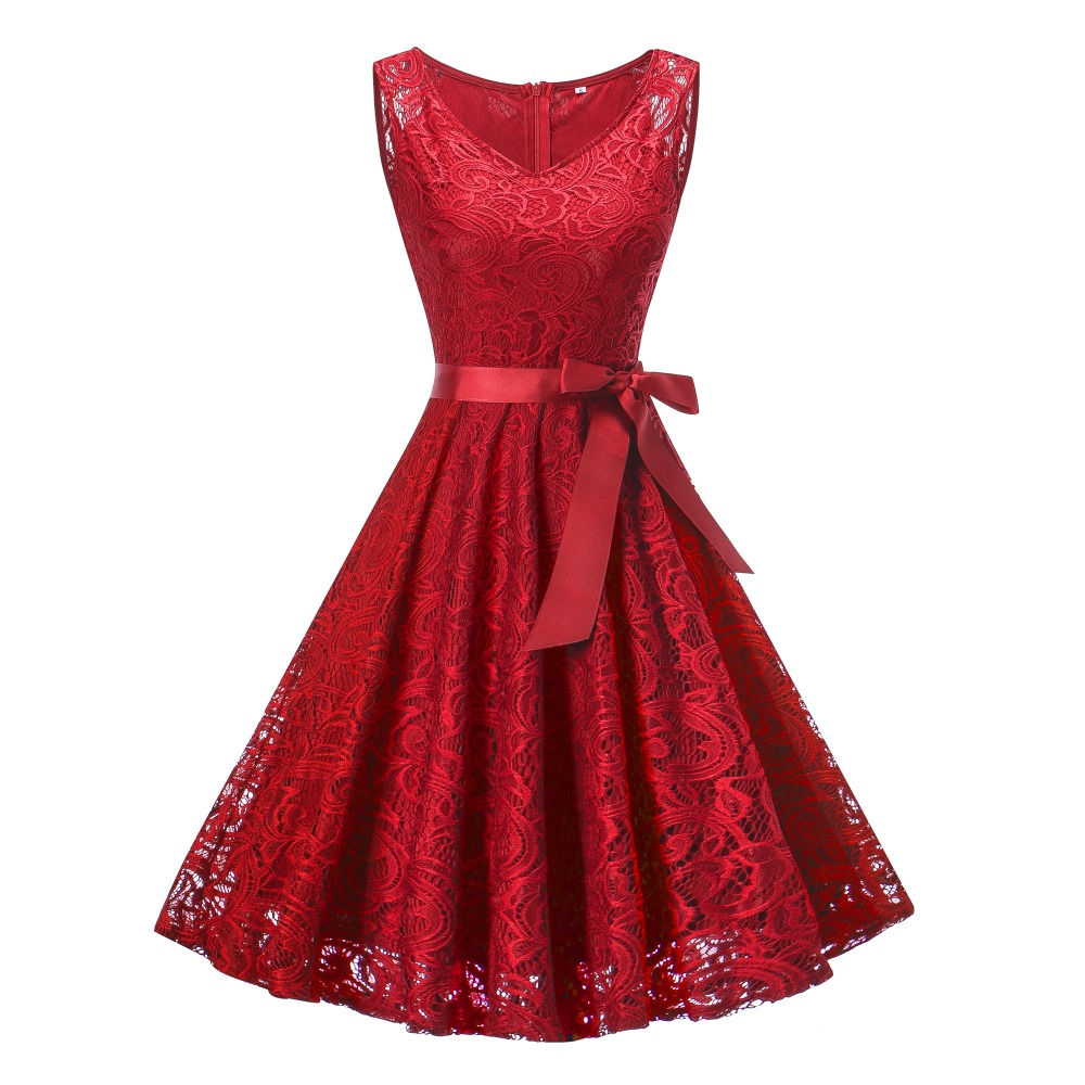 Sweet Sleeveless V Neck A Line Dress - Wine Red