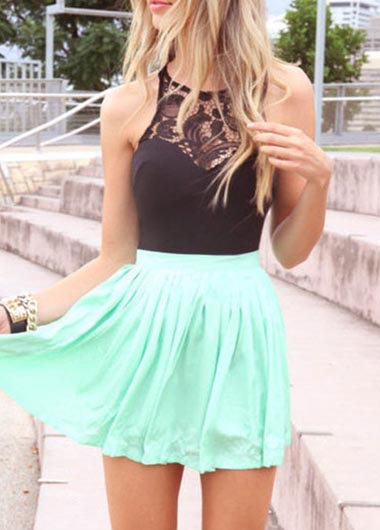 Design Cute Sleeveless Lace Splicing Mini Chiffon Dress