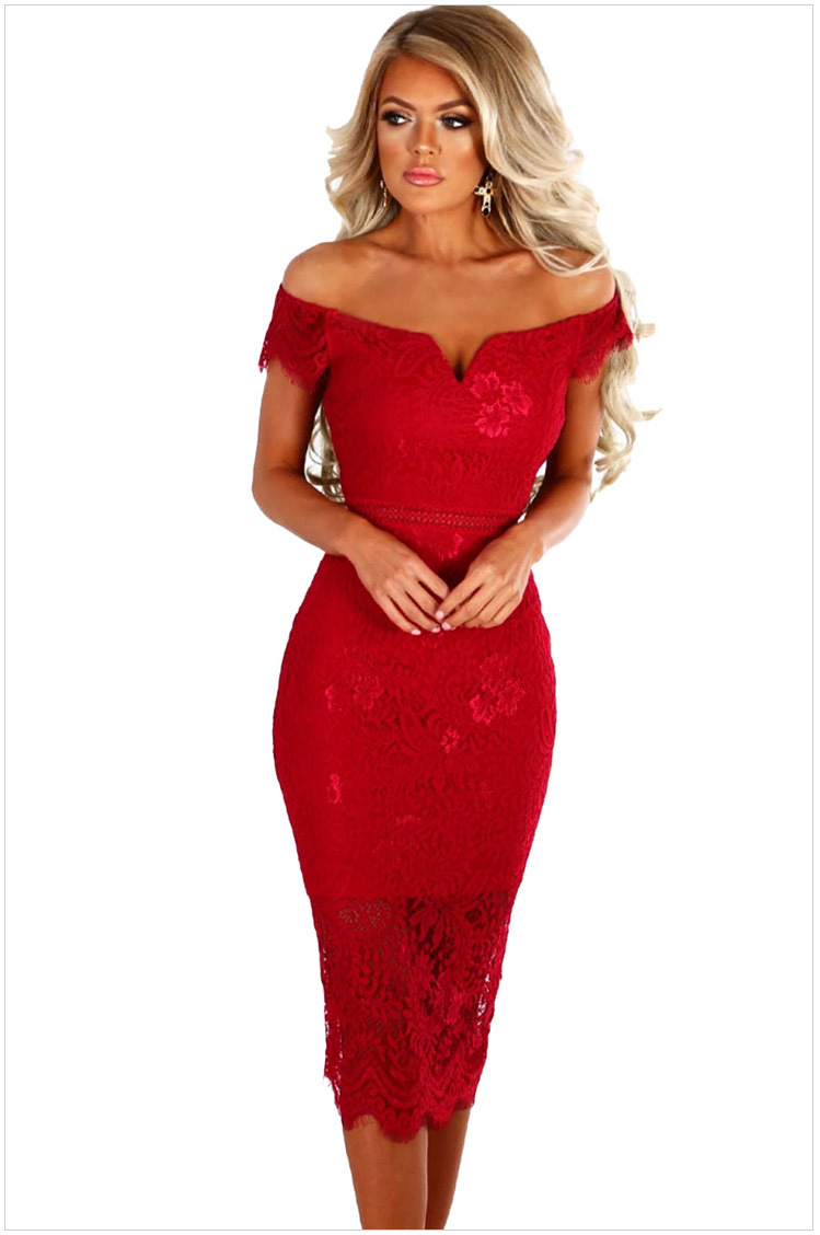 Sexy Lace Off Shoulder Hollow Dress