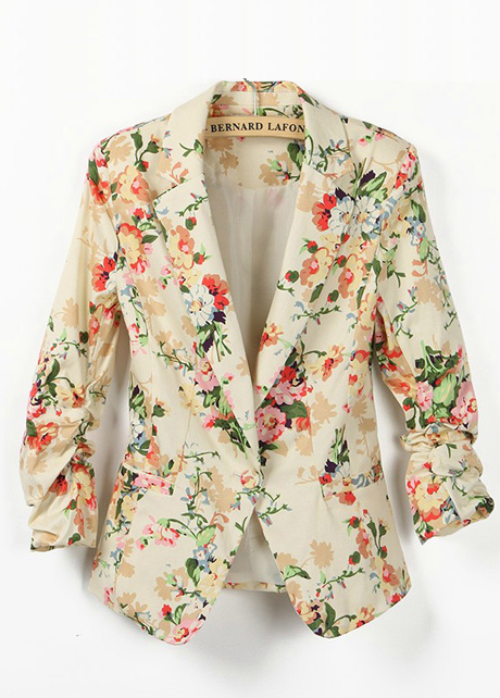 Vintage Turndown Collar Floral Print Long Sleeve Suits
