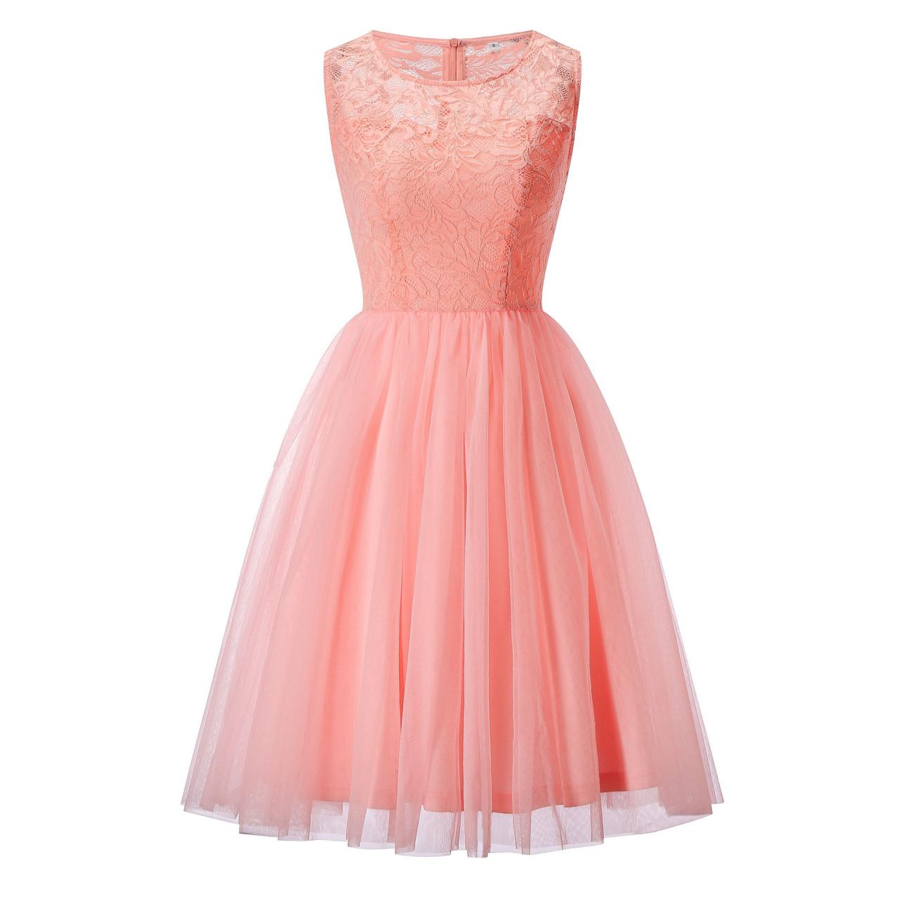 Fashion Lace Splicing Chiffon Knee Length Dress - Pink