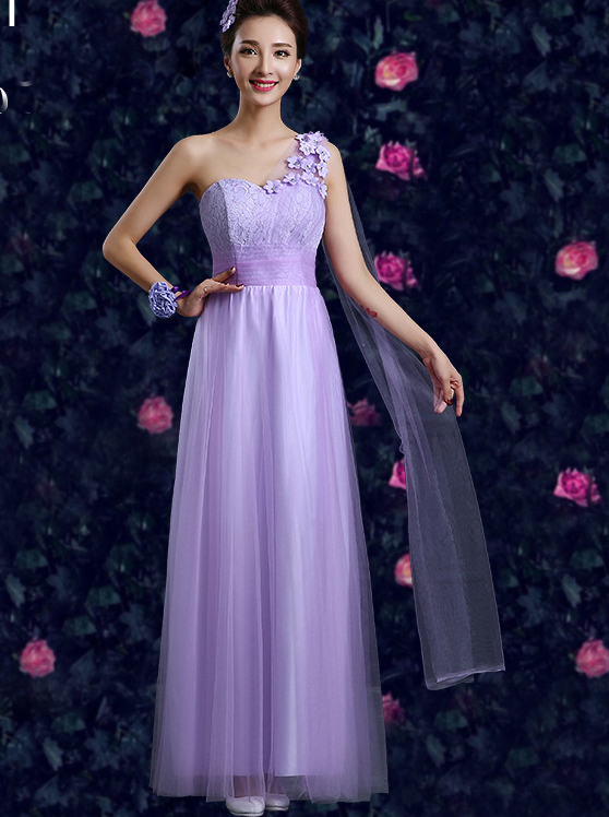 Purple Elegant One Shoulder Maxi Organza Evening Dress