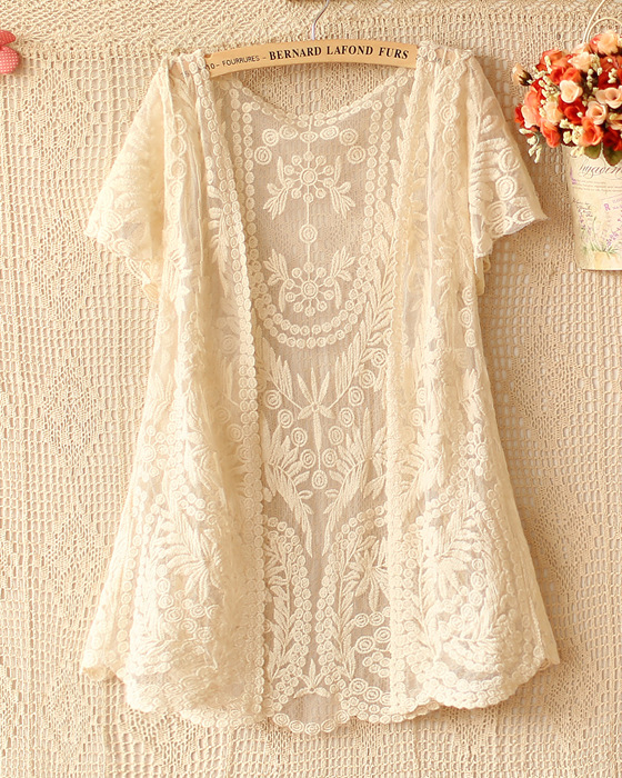 Summer Short Sleeve Lace Cardigans For Woman