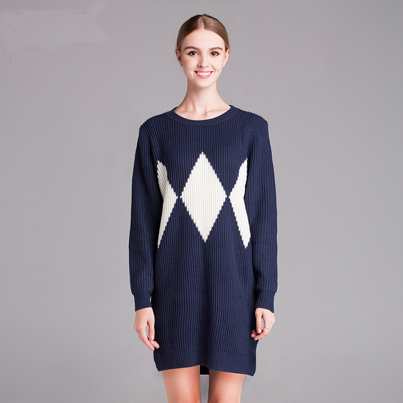 Large Size Diamond Pattern Warm Knit Women Sweaters And Pullovers ...