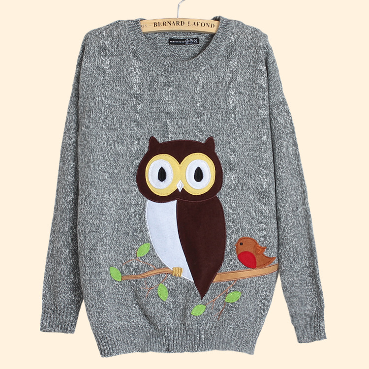 Cute Owl Pattern Women Sweater on Luulla